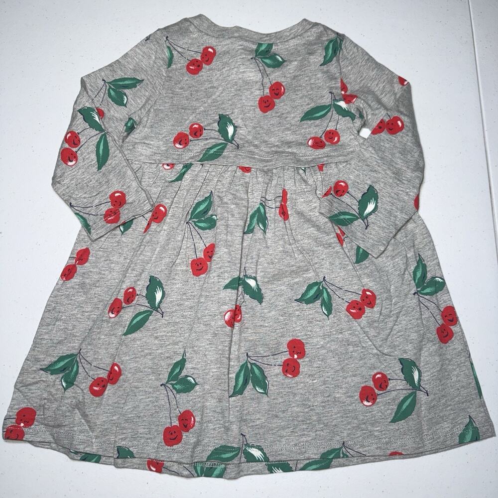 Baby Gap Girl’s Toddler Dress Long Sleeve Cherry Print Gray Size 2 Years NWT - Picture 2 of 5